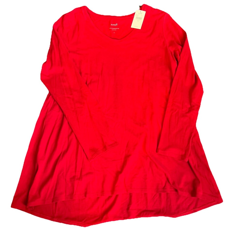 J. Jill Pure Jill Shirred-Back Tunic True Red‎ Long Sleeve Knit Top Medium NEW